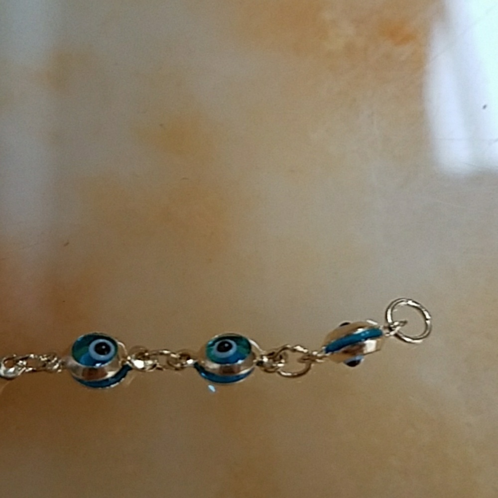 14K Solid Yellow Gold Evil Eye Blue Bracelet 7" in - Picture 10 of 14